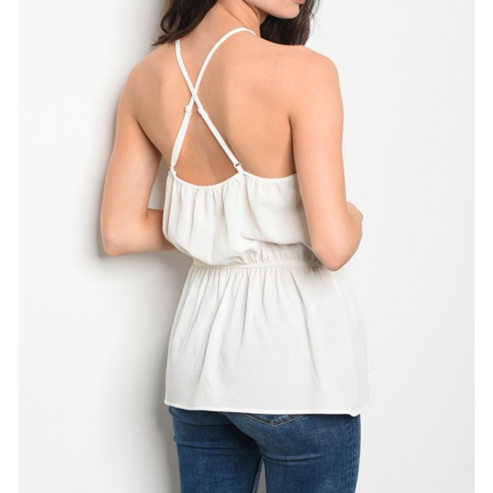 White Halter Blouse with Lace Detail - Picture 2 of 4